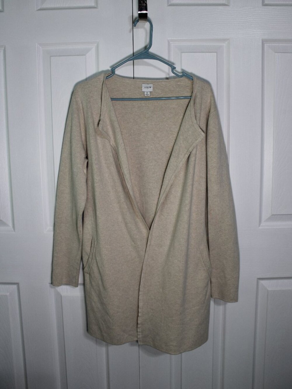 J.Crew Cream Long-Sleeve Open-Front Longline Cozy Cardigan Sweater with Pockets